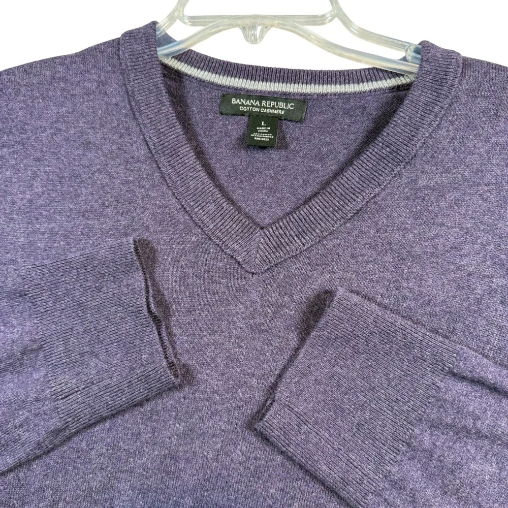 Banana Republic V-Neck Sweater Mens Large Purple Cotton Cashmere Blend Heathered